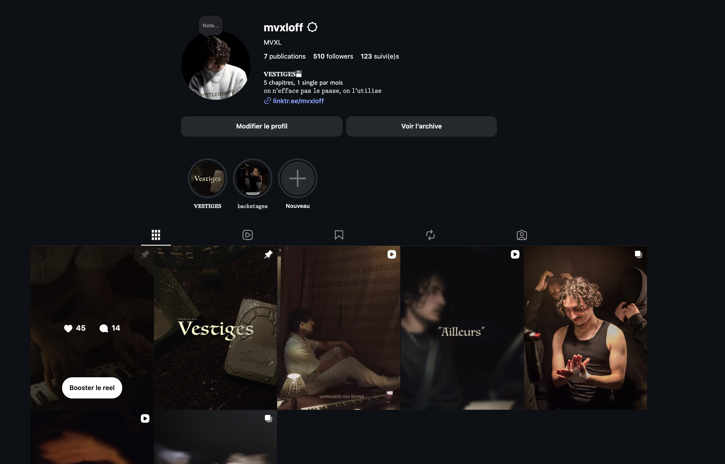 Aperçu du projet Création de contenu : mon projet musical (@mvxloff)
